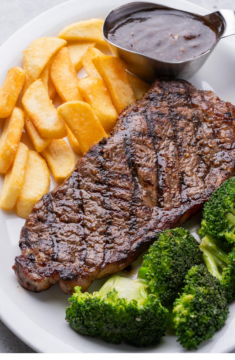 NY strip steak and fries at Sami's Marco Island