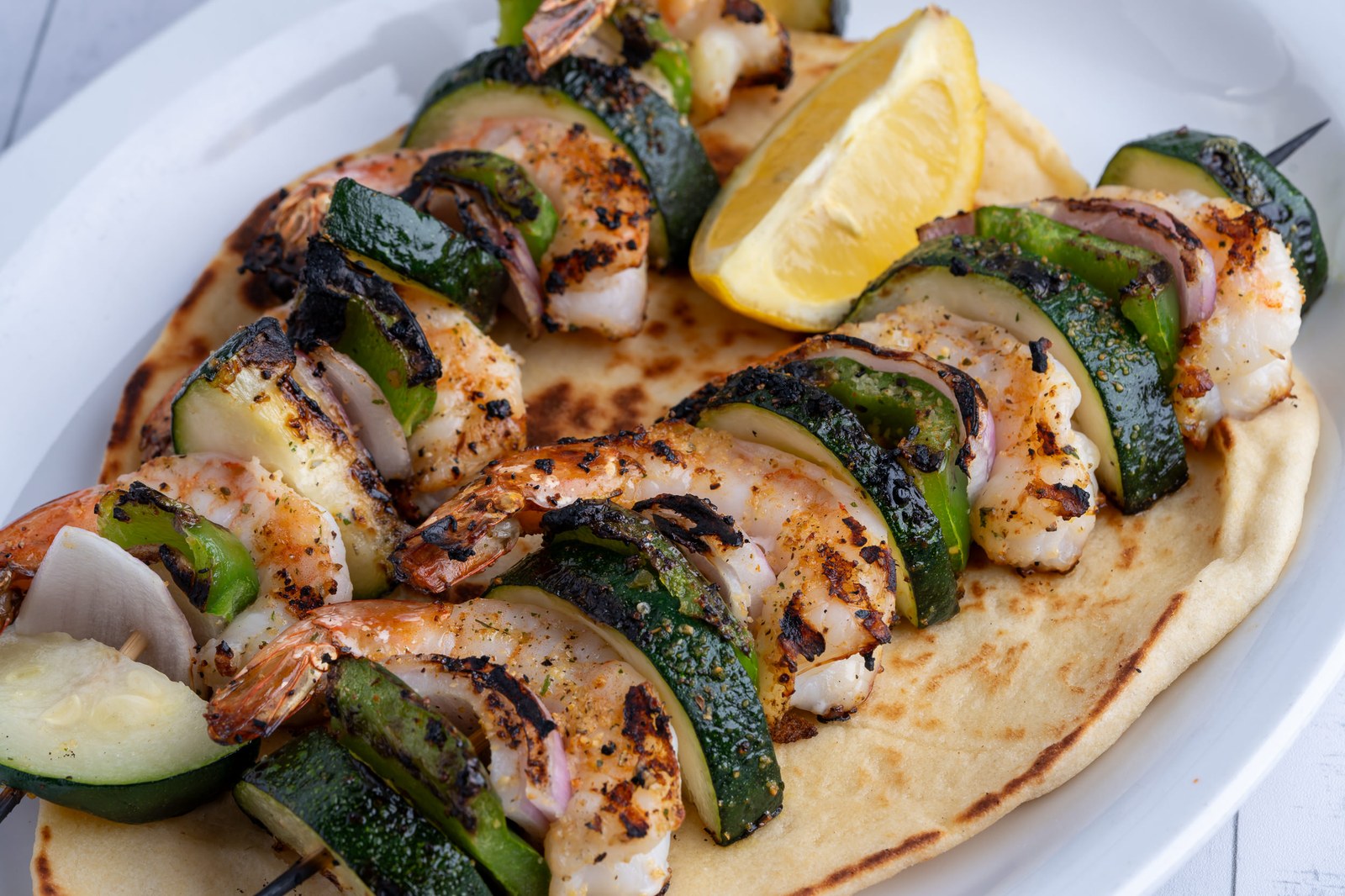 Sami's grilled chicken and vegetable kebabs